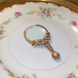 Rare Georgian Antique Ornate Victorian Quizzing Glass/Loupe with Pearl Clusters
